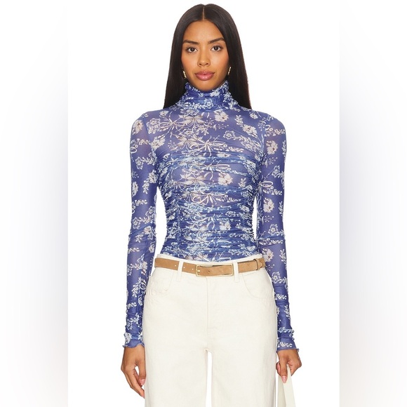 NWT Free People Intimately Under It All Printed Bodysuit Bluebell Combo Blue S - Picture 1 of 11